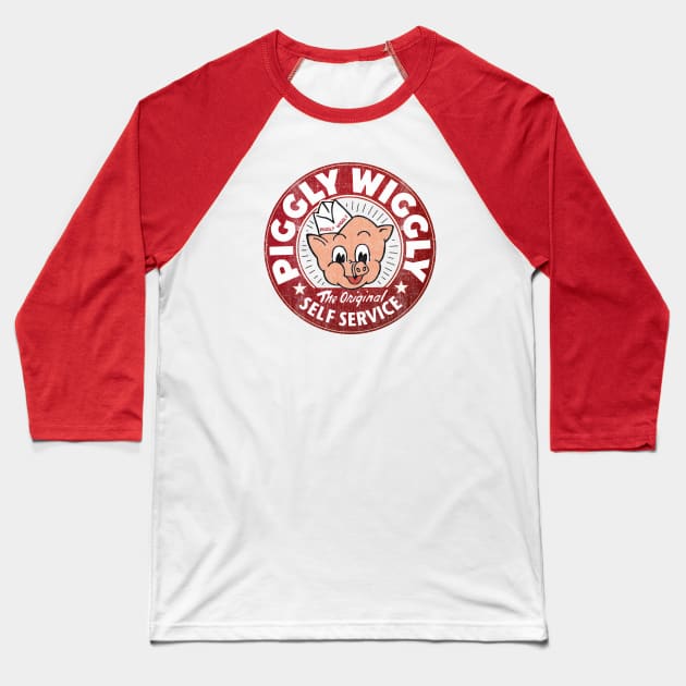 Piggly Wiggly Self Service Worn Baseball T-Shirt by Alema Art